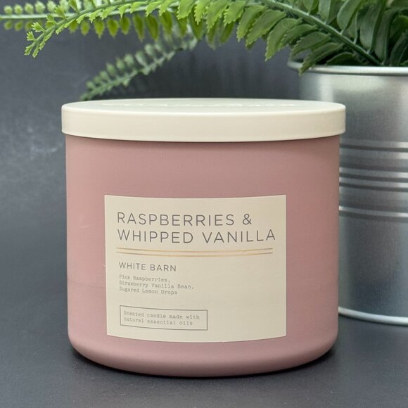 BBW Raspberries & Whipped Vanilla White Barn Bath & Body Works 3 Wick Candle - Picture 1 of 10